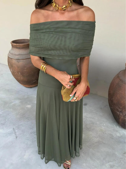 Vestido maxi de malla Toledo con un solo hombro