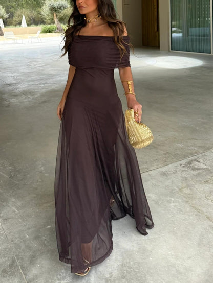 Vestido maxi de malla Toledo con un solo hombro