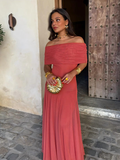 Vestido maxi de malla Toledo con un solo hombro