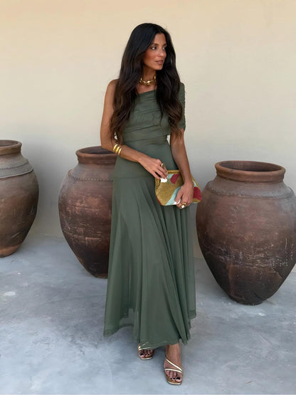 Vestido maxi de malla Toledo con un solo hombro