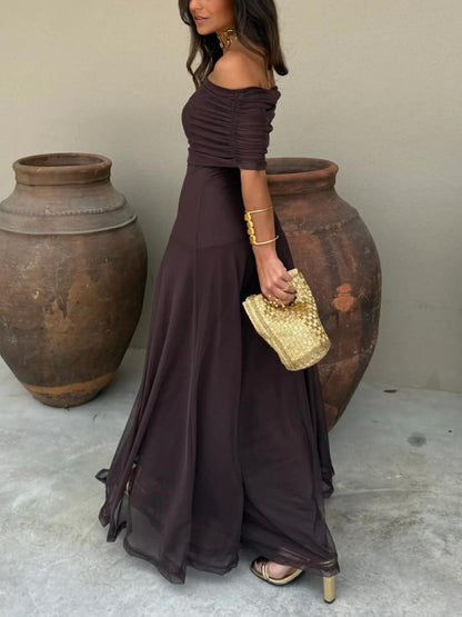 Vestido maxi de malla Toledo con un solo hombro