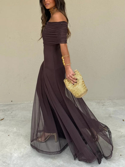 Vestido maxi de malla Toledo con un solo hombro