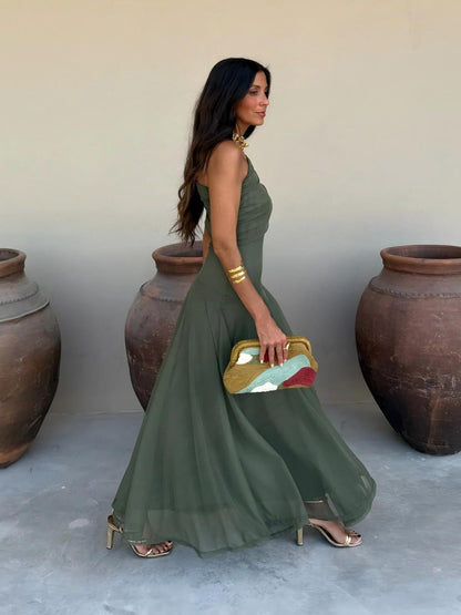 Vestido maxi de malla Toledo con un solo hombro