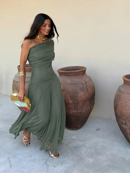 Vestido maxi de malla Toledo con un solo hombro