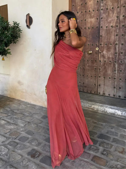 Vestido maxi de malla Toledo con un solo hombro
