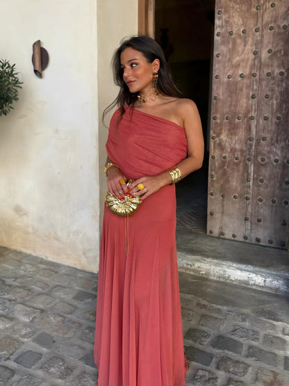 Vestido maxi de malla Toledo con un solo hombro