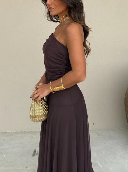 Vestido maxi de malla Toledo con un solo hombro