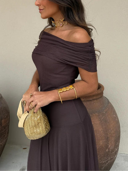 Vestido maxi de malla Toledo con un solo hombro