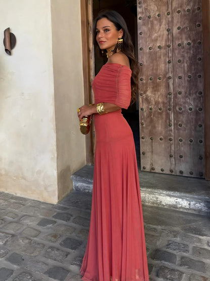 Vestido maxi de malla Toledo con un solo hombro