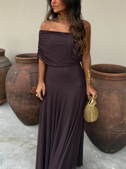Vestido maxi de malla Toledo con un solo hombro