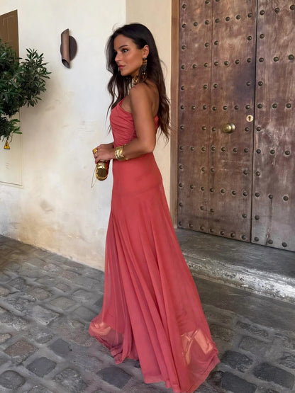 Vestido maxi de malla Toledo con un solo hombro