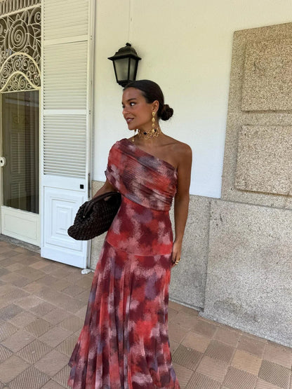 Vestido maxi de malla Toledo con un solo hombro