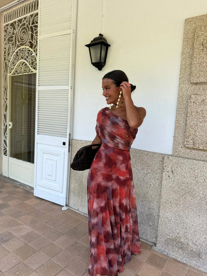 Vestido maxi de malla Toledo con un solo hombro