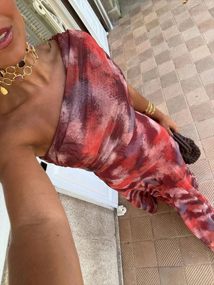 Vestido maxi de malla Toledo con un solo hombro